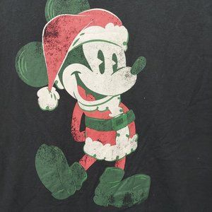 Men’s Mickey Mouse Santa T Shirt Black XL Disney Parks Tee -H7
